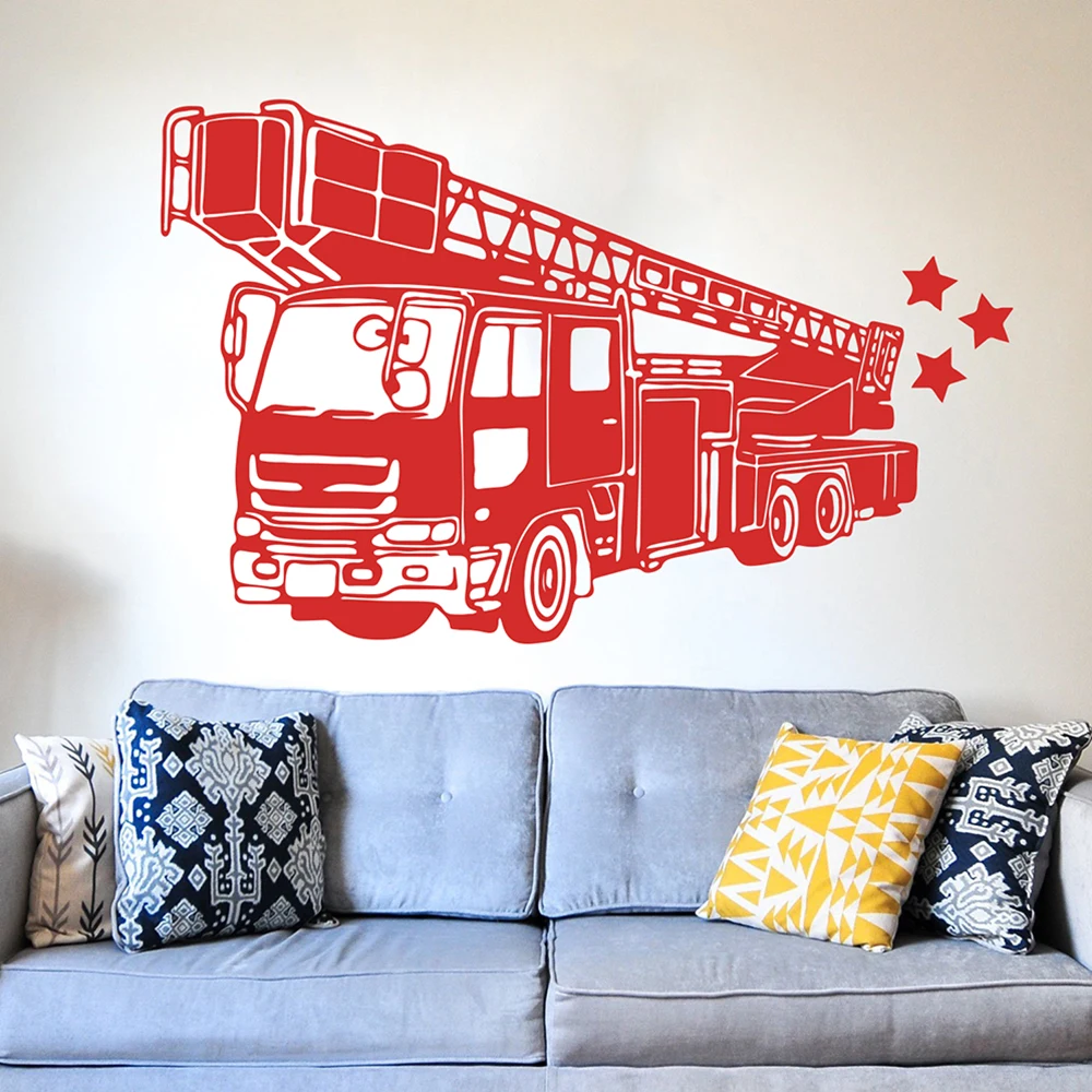 Fire Truck Firefighter Wall Sticker Playroom Bedroom Firetruck Fire Hydrant Car Vehicle Wall Decal Living Room Vinyl