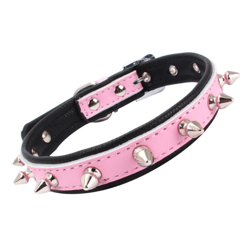 Double Layer Genuine Leather Cat Collars Black Base Bicolor Rivets Collar XS-S for Cats Small Dogs Pet Products katten riem