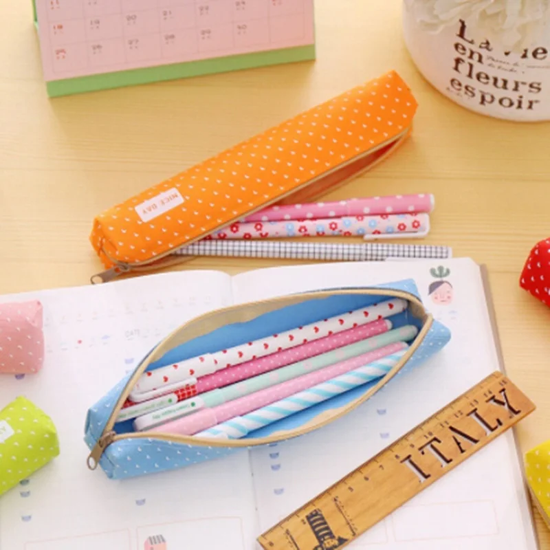 Candy color long wave point pen bag Primary high school students pencil stationery bags Make-up Tool Holder Pen Pocket Kid Gift | Дом и сад