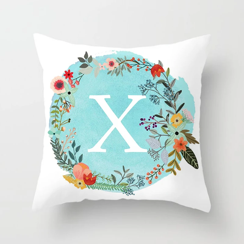 Blue Floral A-Z Letter Cushion Cover