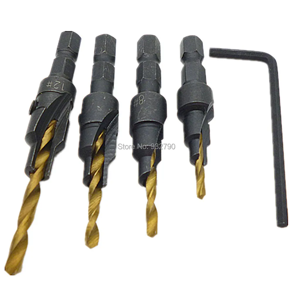 4pcs HSS Countersink Drill Bit Set Quick Change Hex Shank Screw #6 #8 #10 #12