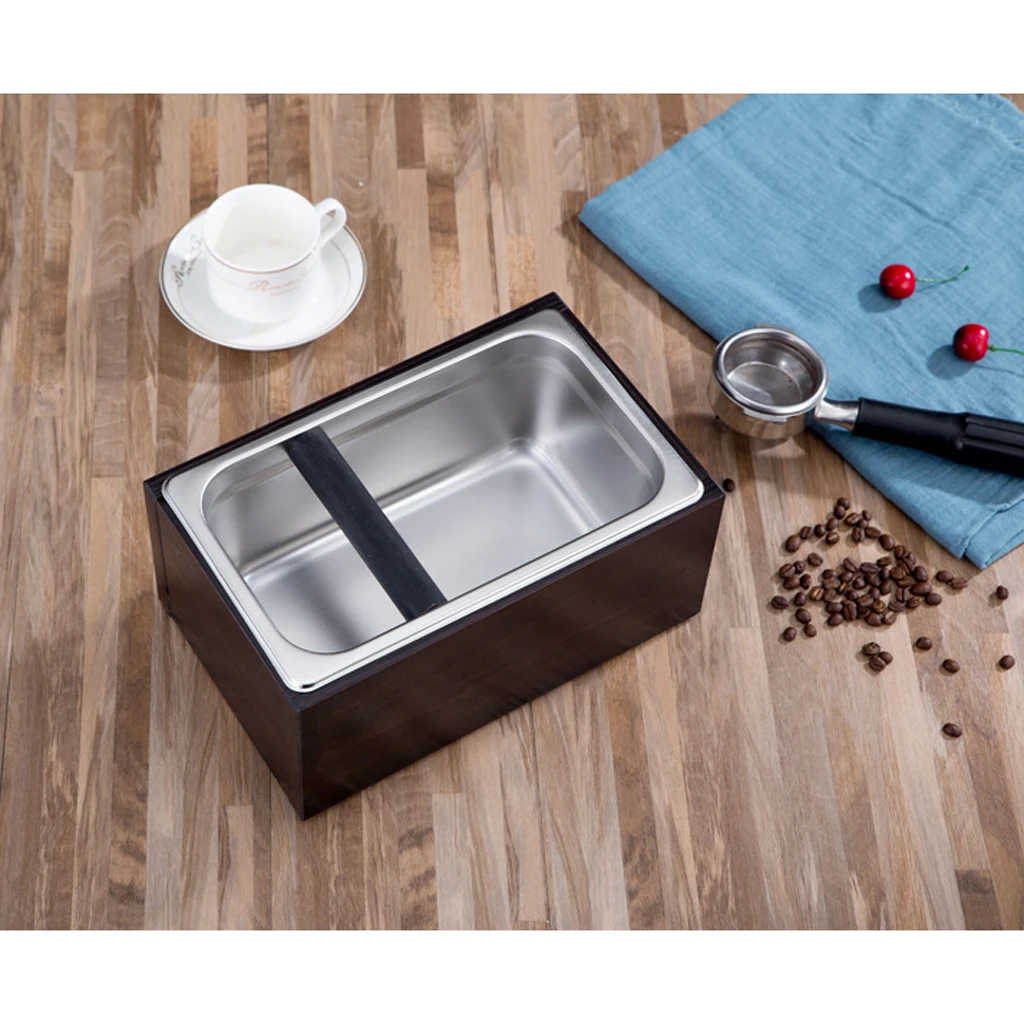 Stainless Steel Coffee Grounds Knock Out Box Espresso Waste Bin Holder