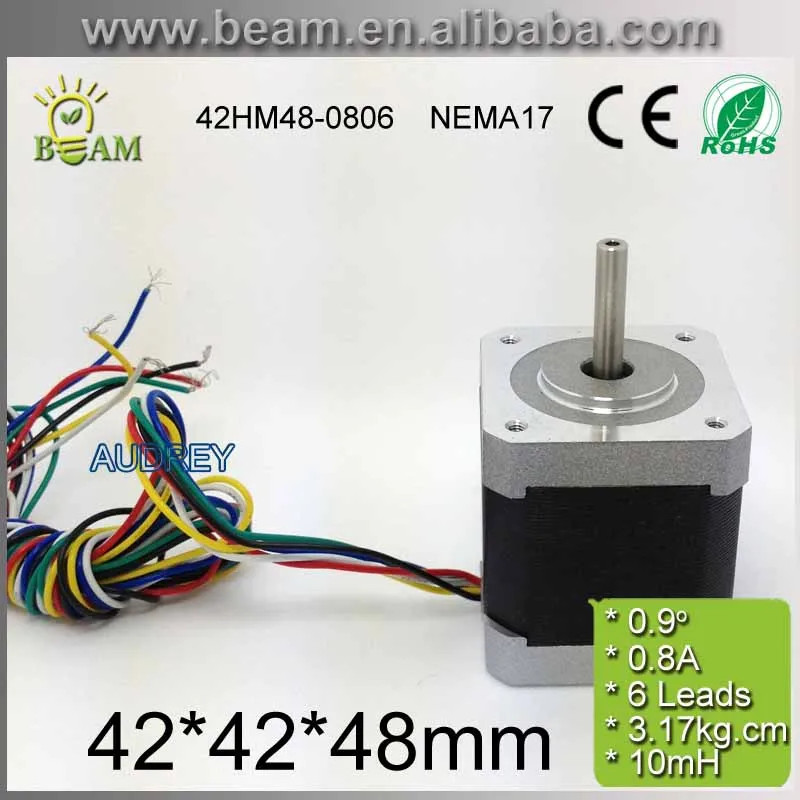 o Envio Gratuito de 0.9 42mm com 6 Graus Linha Saída 2 Fase Híbrido Motor Passo Nema17 Bipolar 3.17kg.cm 0.4a