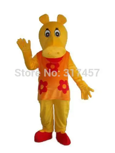 NEW ARRIVE Cute yellow MRS. Old Hippopotamu Fancy Dress Mascot Costume Adult Character Cosplay mascot costume free shipping |