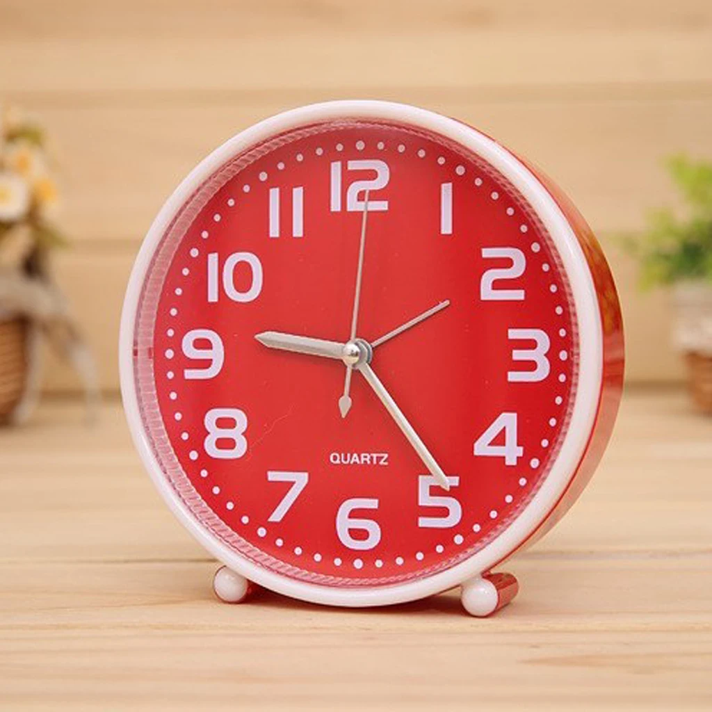 Portable Non-ticking Alarm Clock 5 Inch Candy-colored Table Clock with Night Light Home Desk Decor