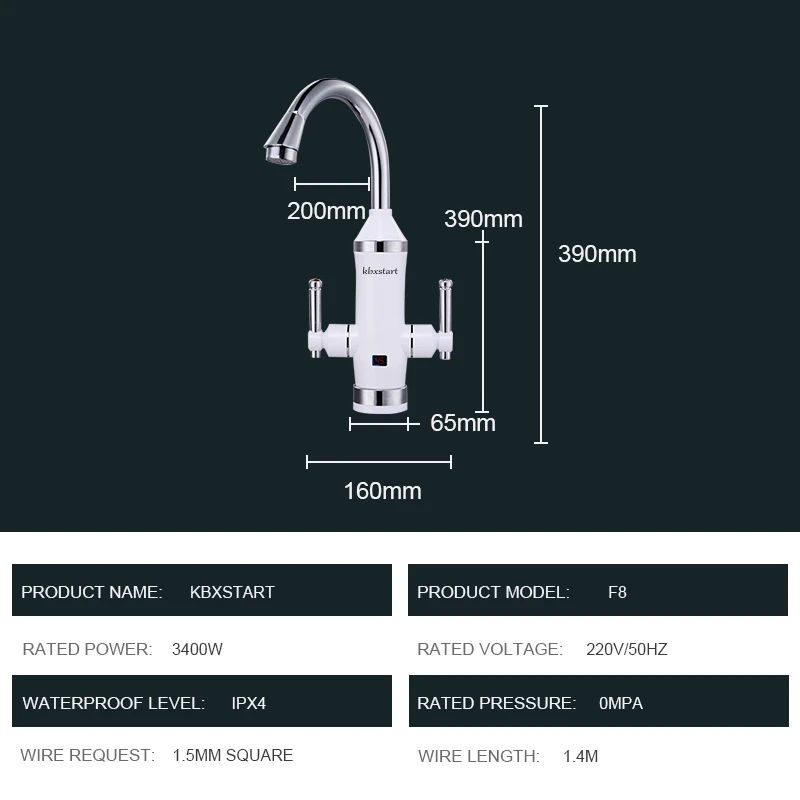 Gold Instantaneous Hot Water Heater Tap Electric Kitchen Faucet With Water Heating Two Handle 220V EU Torneira Aquecida Hydrant