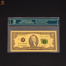 Горячая цветная американская валютная бумага 2 доллара банкноты в 24 k золотые деньги Поддельные Банкноты коллекции и веселый подарок