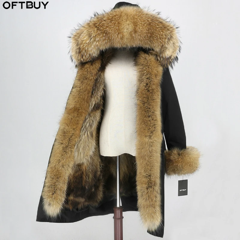 Женская парка со съемной подкладкой OFTBUY черная длинная непромокаемая куртка из