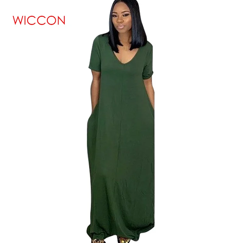 

Women Summer Boho Off Shoulder Short Sleeve Cotton Long Maxi Dress Casual Loose Pocket Solid Plus Size Party Dresses Vestido