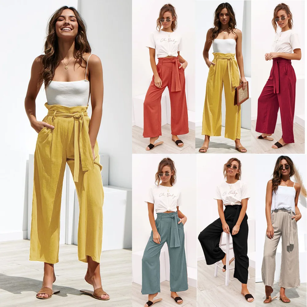 

Conny Women's Elastic Waist Solid Palazzo Casual Wide Leg Pants with Pockets