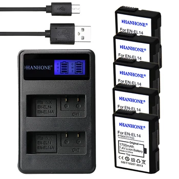 

5PCS 1700mAh EN-EL14a EN-EL14 Battery+Dual USB Charger For Nikon D3300 P7800,D3200 P7100,D5500 P7000,D5300,P7700 D5200,D5100,Df
