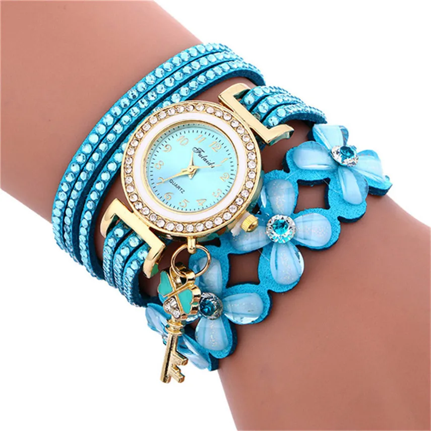6 цветов модные куранты кожаный браслет с алмазами Дамские женские Наручные Часы Дамские Девушки Популярные Подарки - Цвет: 4