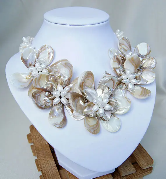 2018 Новое поступление бежевое ожерелье чокер для женщин|flower necklace|statement necklacepearl