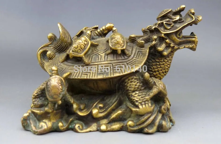 

China Feng Shui Brass copper town house Dragon turtle Sculpture Statue