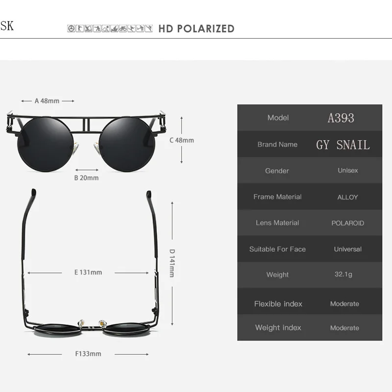 GY в винтажном стиле, в готическом Ретро зеркальные очки в стиле стимпанк Солнцезащитные очки черные поляроидные солнцезащитные очки Круглые Солнцезащитные очки Ретро Винтаж UV400 gafas de sol