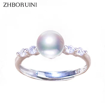 

ZHBORUINI 2019 Fashion Pearl Ring Simple Zircon Ring Natural Freshwater Pearl Rings 925 Sterling Silver Ring Jewelry For Women