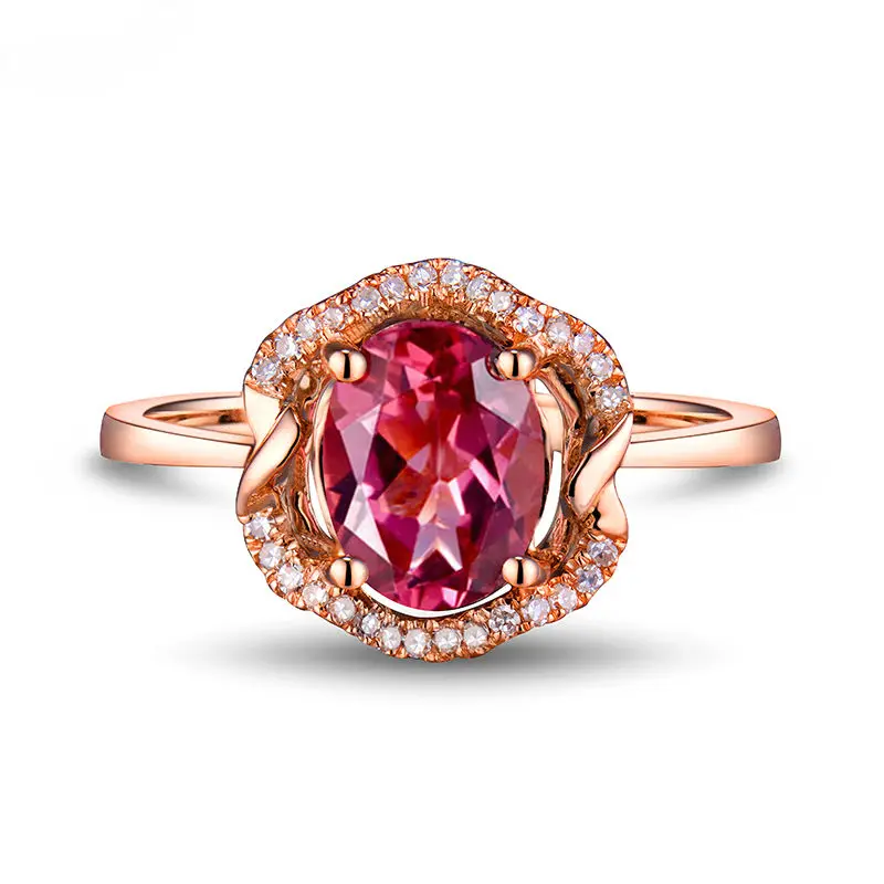 Кольцо из розового турмалина с бриллиантами 6x8 мм|ring for sale|gemstone jewelryring oval |