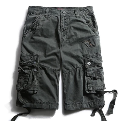 Темно-серый Новые Летние Высокое качество несколькими карманами Pantalones Hombre плюс Размеры из чистого хлопка свободное шорты мужские Militaire - Цвет: Темно-серый