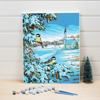 

Canvas Digital Oil Painting By Numbers 40x50CM Winter Snow Scene Acrylics Paint Wall Pictures For Bedroom Decor One Piece Kits