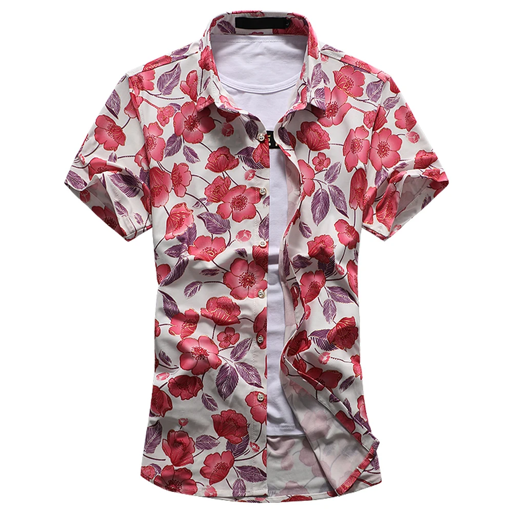 

Floral Shirt 2018 Summer New Fashion Men's Flower Printed Short Sleeve Shirt Trend Clothing Plus Size Male Casual Shirt 7XL
