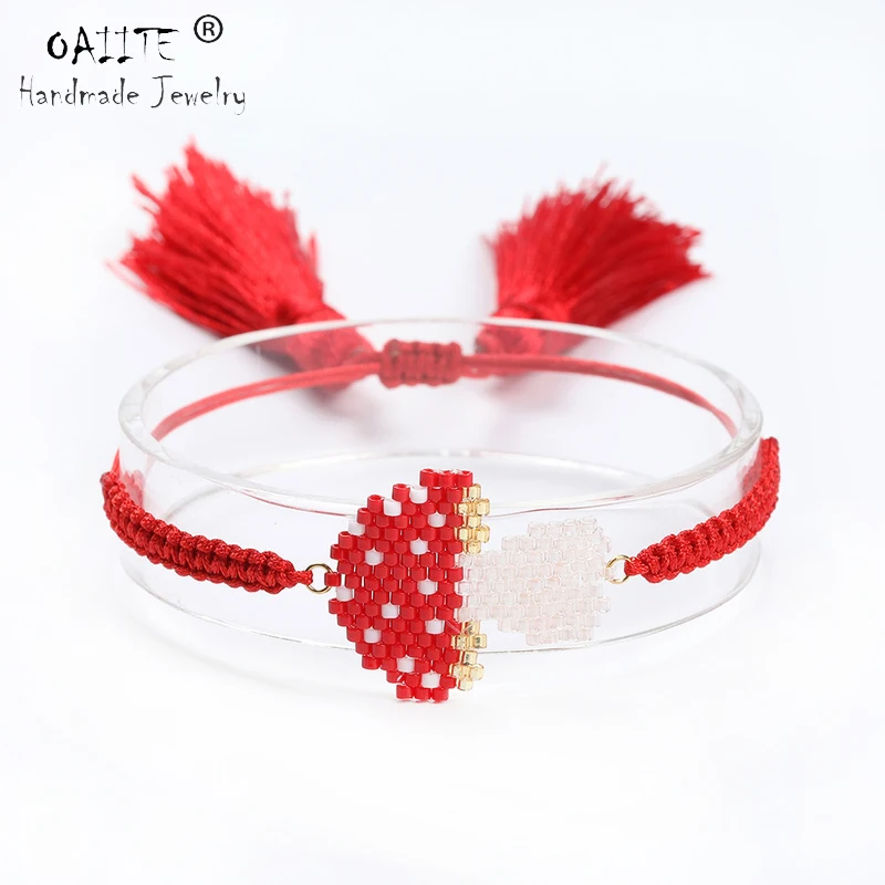 

OAIITE Pulsera MIYUKI Mushroom Bracelets For Women Tassel Bracelets Handmade Braide Rope Chain Delica Jewelry Dropshipping