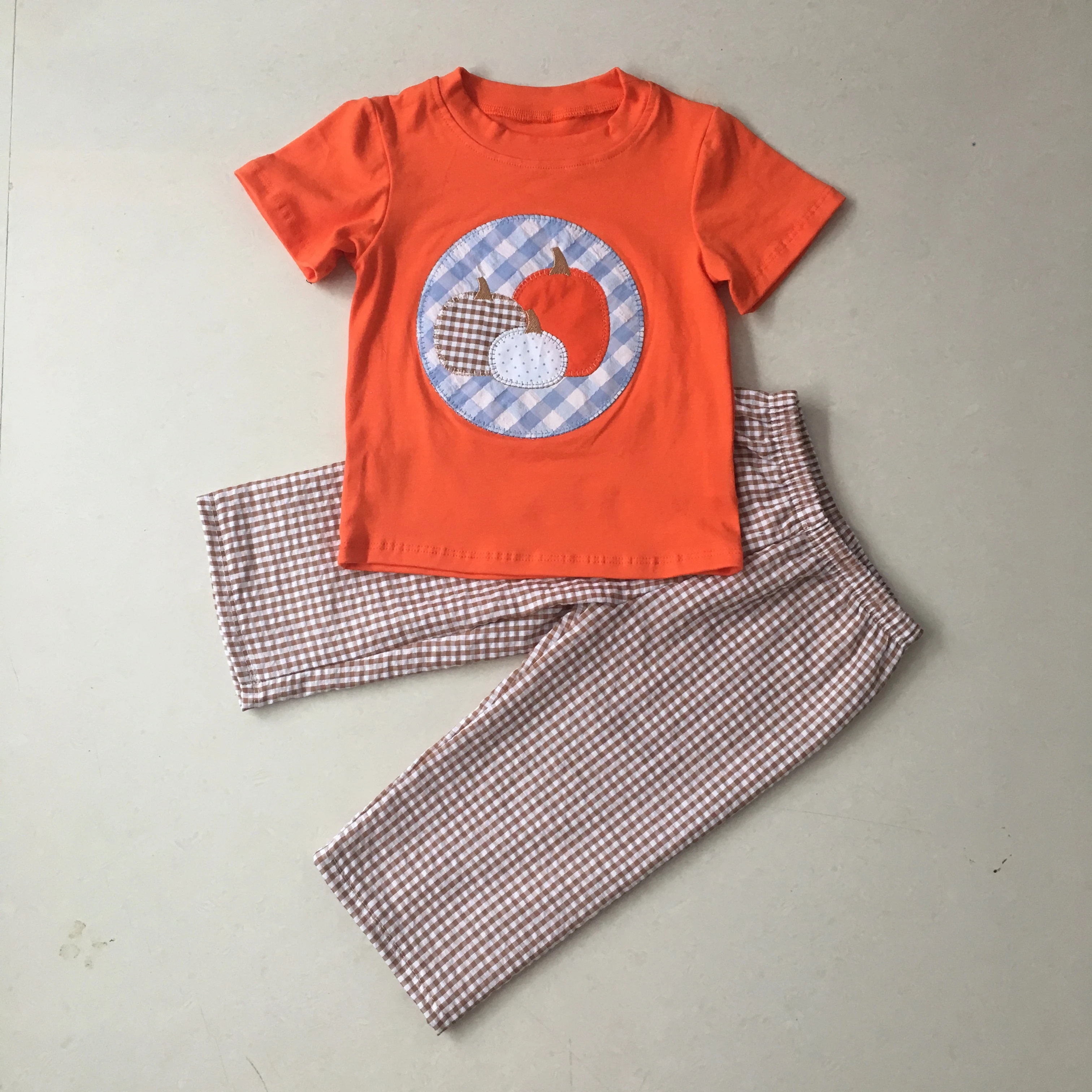 Preise Puresun Halloween Design 2019 Mode Junge Boutique Outfit Kürbis Applique Muster Jungen Gingham Linie Hosen Kinder Kleidung Set
