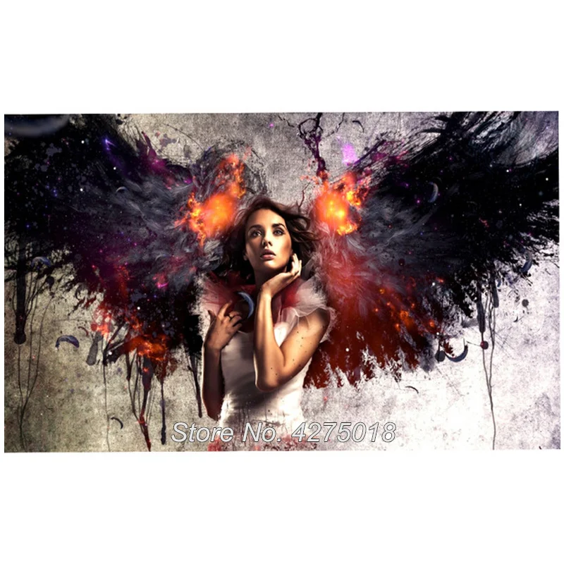 Full Square Round Diamond Painting Fantasy Dark angel wings Cross Stitch 5D Diy Embroidery Wedding Decoration YG1025 | Дом и сад