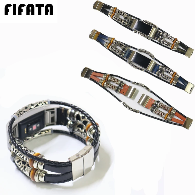 

FIFATA For Fitbit Charge 2 Retro Metal Leather Strap Replacement Band Bracelet Wristband Watchband For Fitbit Charge 2