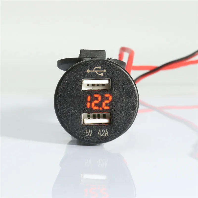 Светодиодный 5V 4.2A устройство для автомобиля с двумя портами USB Зарядное устройство зажигалка для сигарет розетка термостойкость Пластик автомобильного прикуривателя вольтметр 12/24V 5 цветов