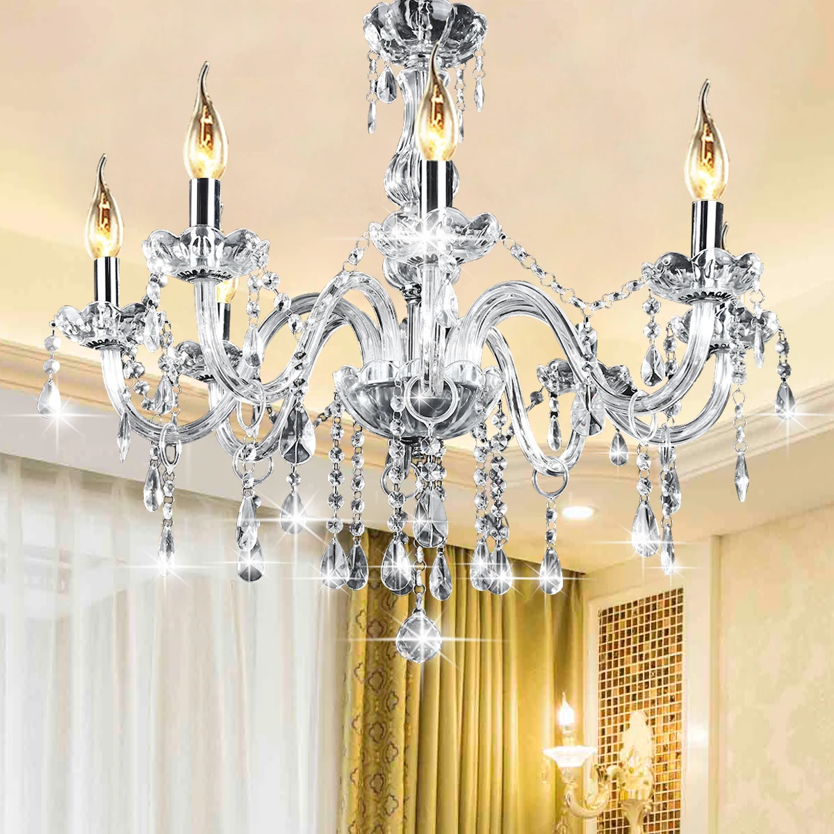 

AC110-240V 8 Heads E12 Clear Crystal Chandelier Ceiling Light Modern Chandeliers Crystal Light Fixture Bedroom Hanging