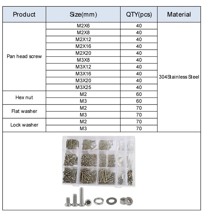 M2 M3 сковорода машина винт Phillips крест круглые метрические болты гайки плоский замок комплект шайб в ассортименте 304 нержавеющая сталь, 800 шт