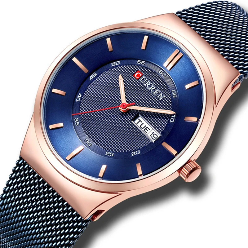 

C8311 Simple Male Clock Watch Men Luxury Steel Mesh Wristwatches Quartz Watch Relojes Para Hombre Dual Display Men's Wrist Watch