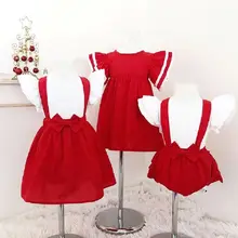Одинаковая одежда для сестры Красное Кружевное платье для маленьких девочек пояс с рюшами, юбка белая футболка с бантом, костюм