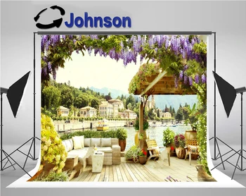 

wall photo backdrop Vinyl cloth High quality Computer print Gazebo Flower Leaves River background