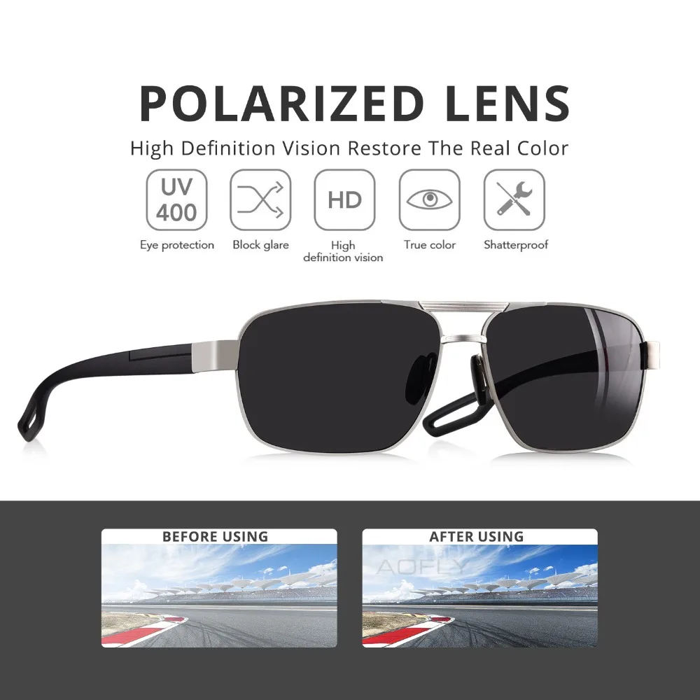 Goedkoop Aofly Ontwerp Mannen Gepolariseerde Zonnebril Metalen Mannen Zonnebril Rijden Plein Shades Oculos Masculino Mannelijke Eyewear Goggle AF8194