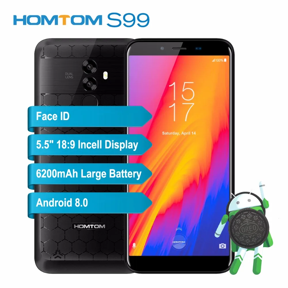 HOMTOM S99 мобильного телефона Android 8 0 5 &quotIncell HD + 18:9 MTK6750 Octa Core 4 GB Оперативная память 64
