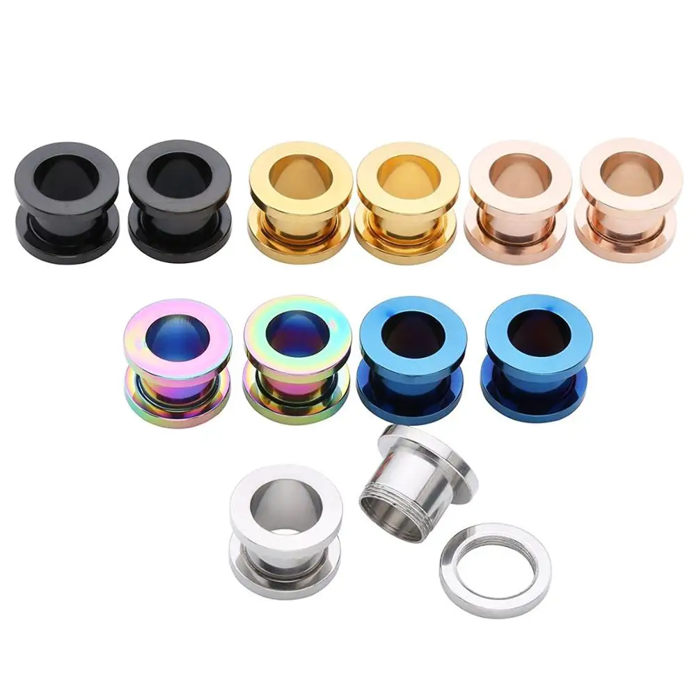 

2PC/Steel Colorful Anodized Double Flared Internally Thread Screw Fit Ear Flesh Tunnel Plug Ear Gauge Expander Piercing Jewelry