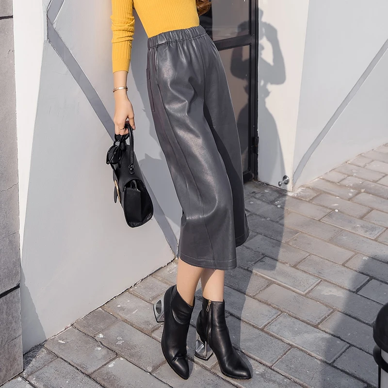 Женские брюки из искусственной кожи в стиле ретро, сезон зима-весна - Цвет: Gray