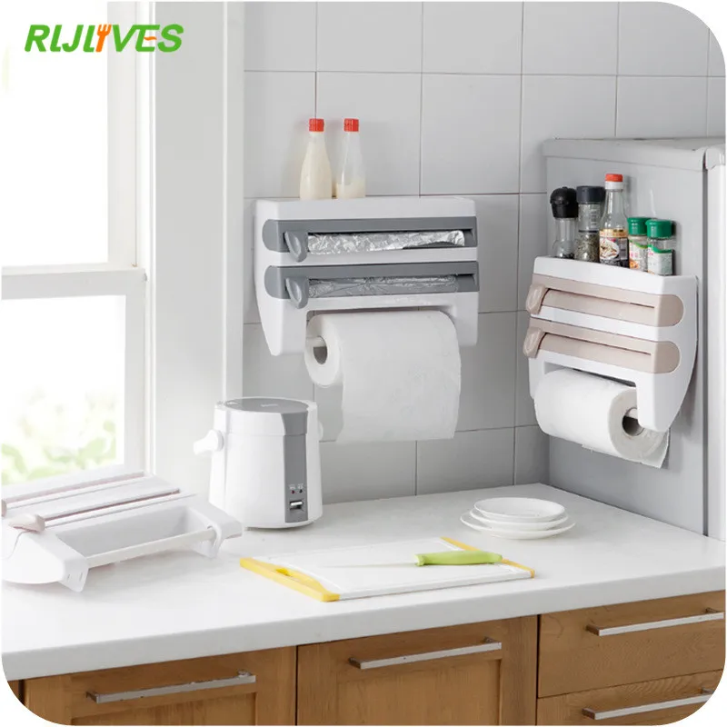 

Kitchen Organizer Cling Film Sauce Bottle Storage Rack Tin Foil Paper Towel Holder Kitchen Shelf Plastic Wrap Cutting