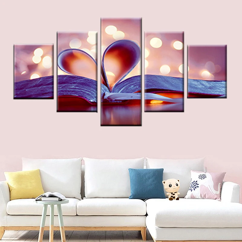 

Wall art 5 pieces abstract heart love picture book modular for living room bedroom artwork poster canvas painting home decor
