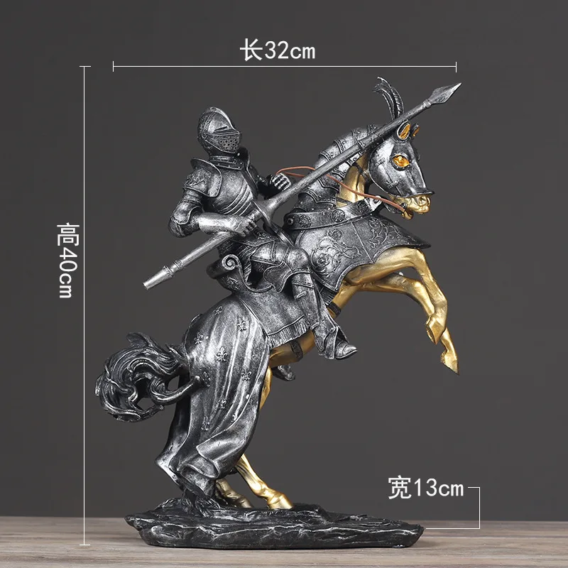 Fashion European Vintage Roman Soldier Cavalry Figurines Miniatures Living Room Warrior Statue Home Decor Artificial Ornament4