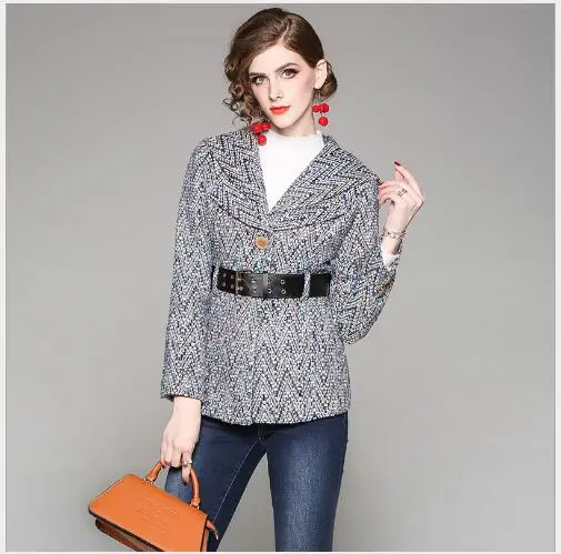 Women Woolen Coat 2018 New Autumn Turn Down Collar Long Sleeve Stripped Wool Jacket Female Fashion Casual Section Slim | Женская одежда