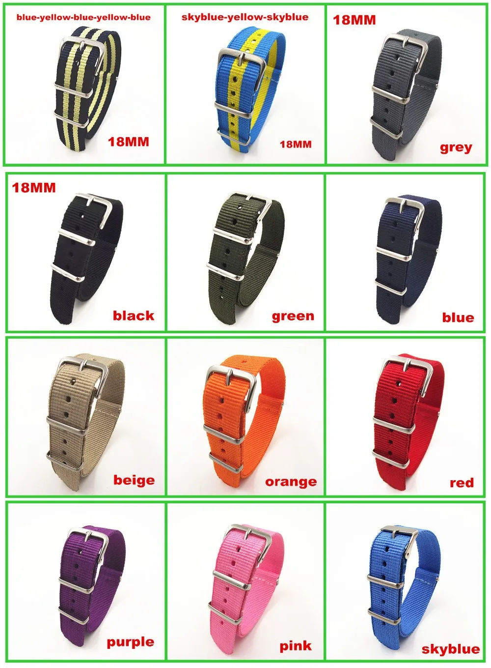 

Hot sale ! Wholesale 10PCS /lots High quality 18MM Nylon Watch band NATO straps waterproof watch strap - 20 color available