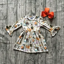 Осенне-зимнее платье с длинными рукавами на День Благодарения в фермерском стиле с тыквой для маленьких девочек; эксклюзивные аксессуары до колена из молочного шелка