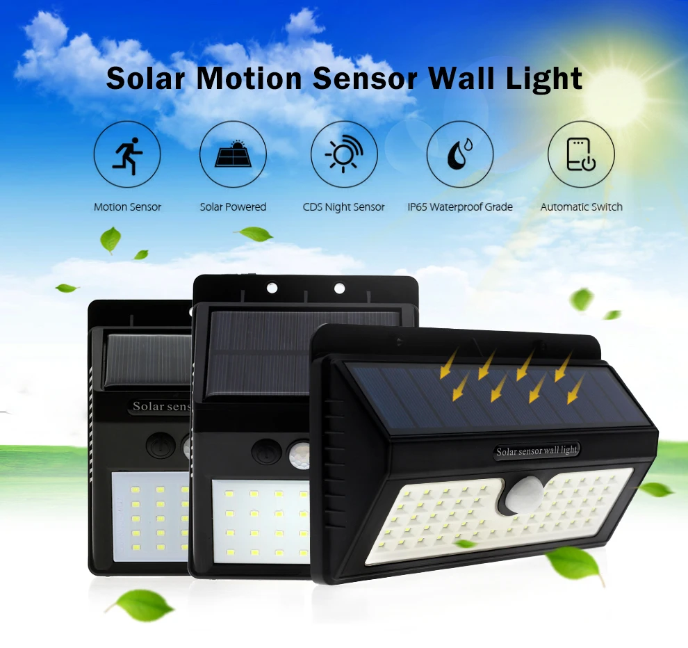 

55Leds Solar Powered PIR Motion Sensor LED Light Outdoor waterproof solar garden wall light Night Security Emergency Wall light