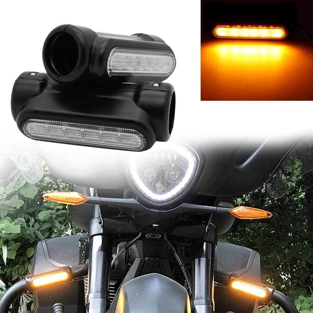 Motorcycle Crash Bars Turn Signal Light Highway Bar Switchback Driving White Amber LED For Harley Touring Dyna Victory |