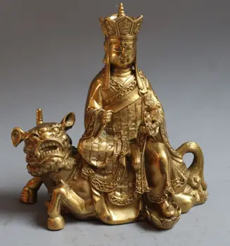 

Brass Netherworld Leader Ksitigarbha Boddhisattva Ride DiTing Lion Statue