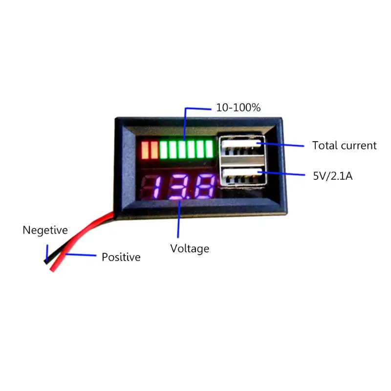 Синий светодиодный вольтметр с цифровым дисплеем, Мини измеритель напряжения, Вольт-тестер, панель для DC 12 В, автомобилей, мотоциклов, транспортных средств, USB 5V2A выход