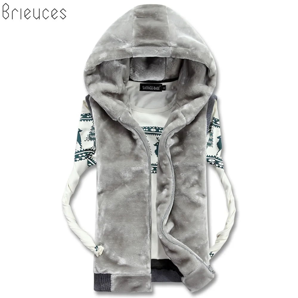 

Brieuces 2018 New Spring Autumn Sleeveless Faux Fur Jacket for Men Fashion Warm Hooded Male Winter Vest Waistcoat Mens Vests