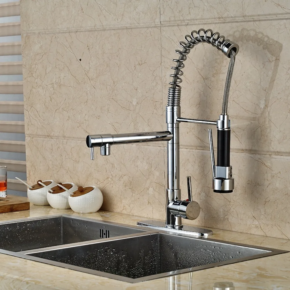 

Deck Mounted Chrome Kitchen Faucet Spring Vessel Sink Mixer Tap 8" Plate